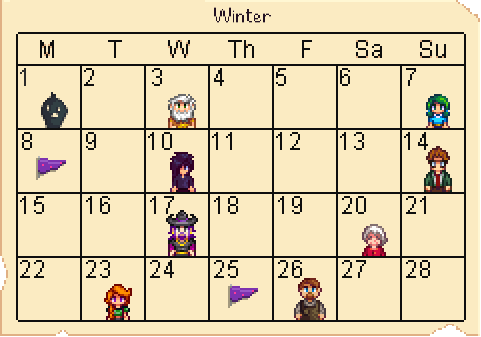 Stardew Valley Birthday Guide: gifts and calendar Stardew valley