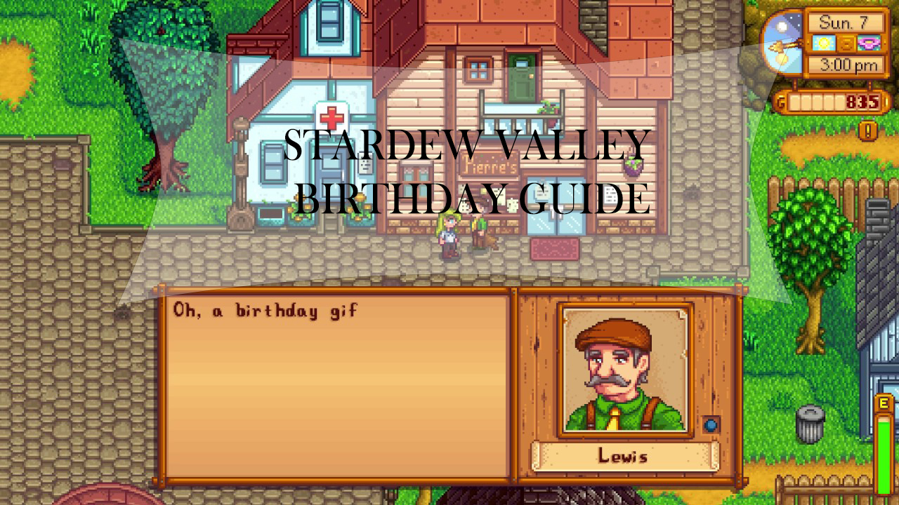 Stardew Valley Birthday Guide gifts and calendar Stardew valley