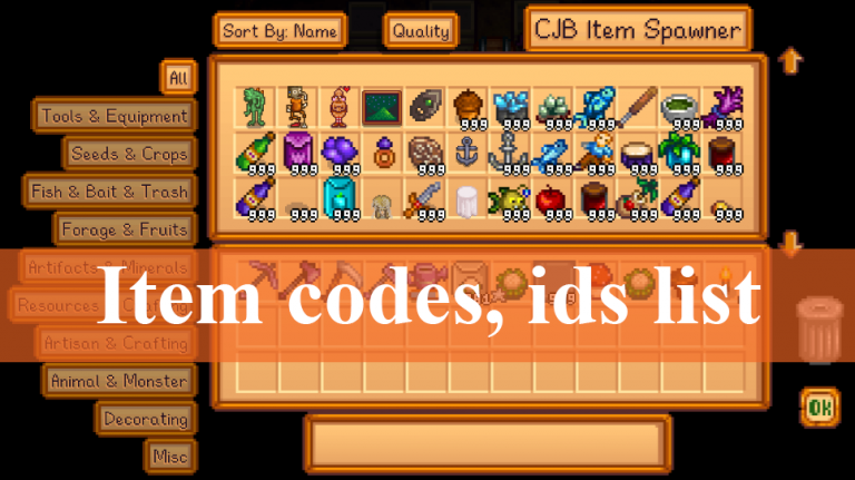 Stardew Valley Item Codes Ids List Stardew Valley